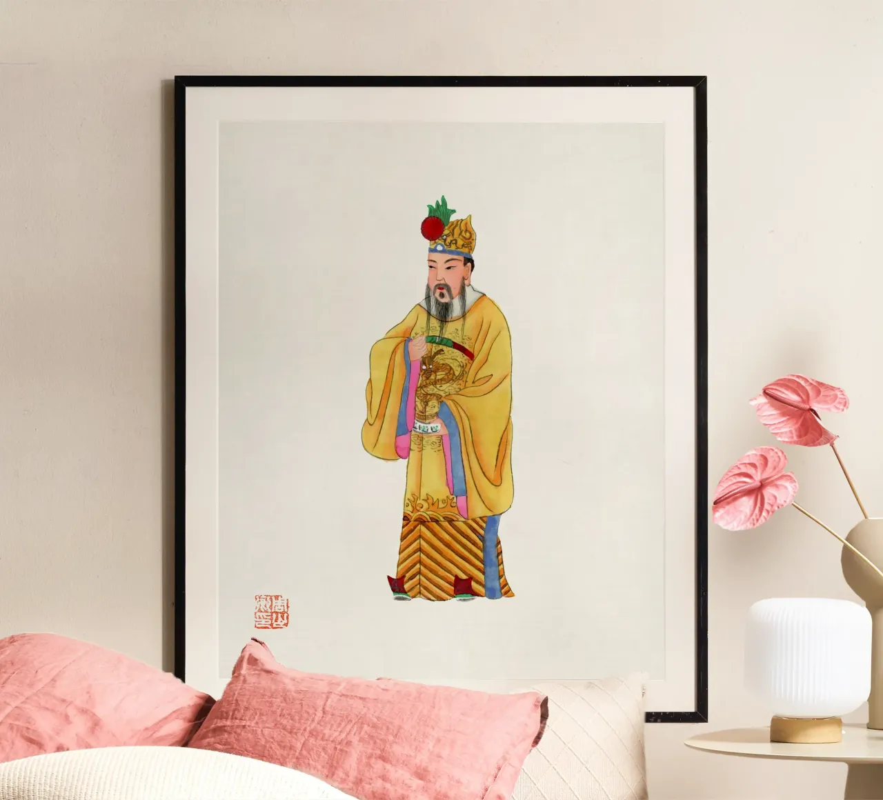 Abito da imperatore cinese del 1932 - Costume d'epoca imperiale poster con telaio in plastica da ClubArt