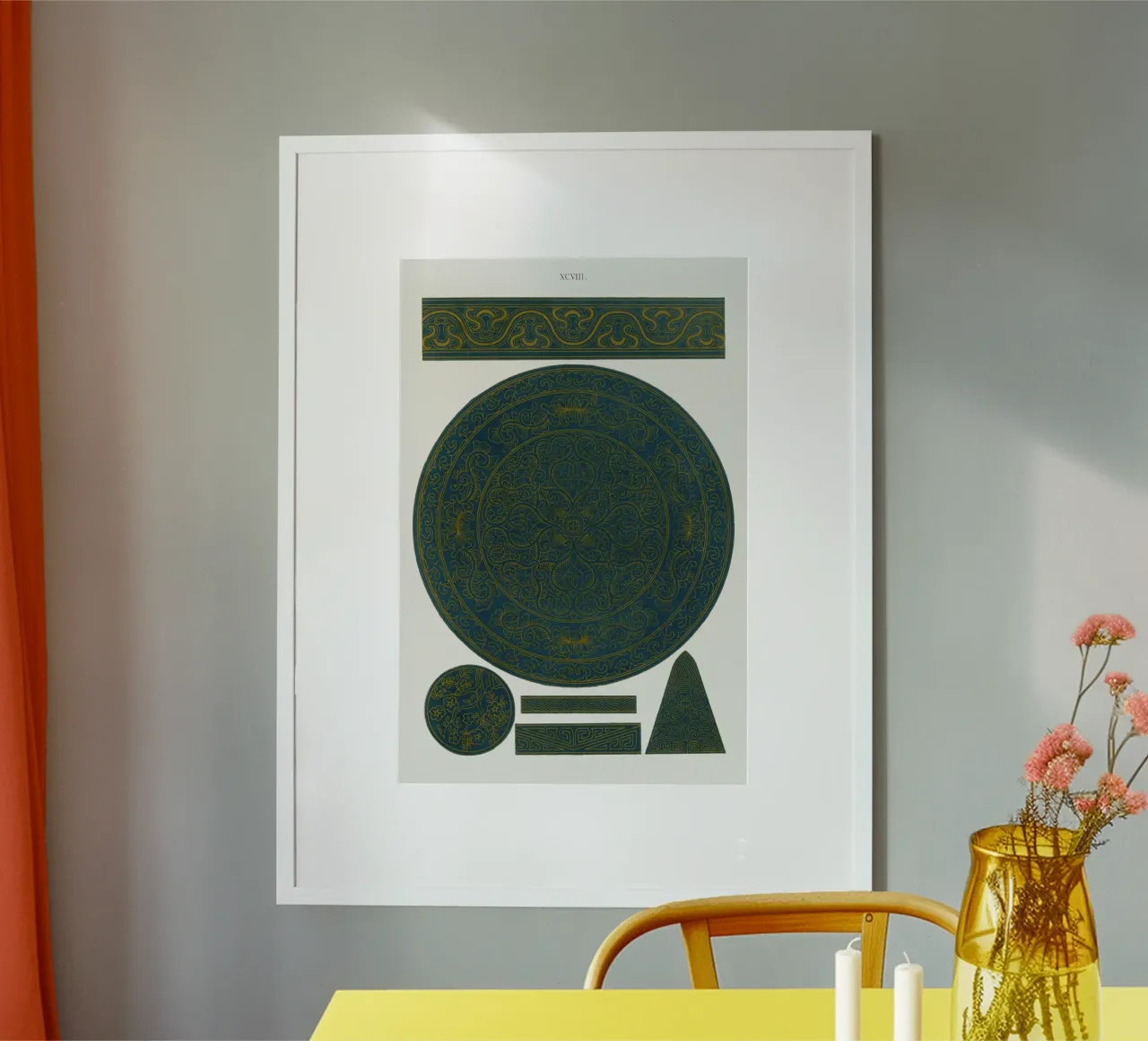 Chinese Ornament - Teal & Gold Medallion & Border Print poster by ClubArt