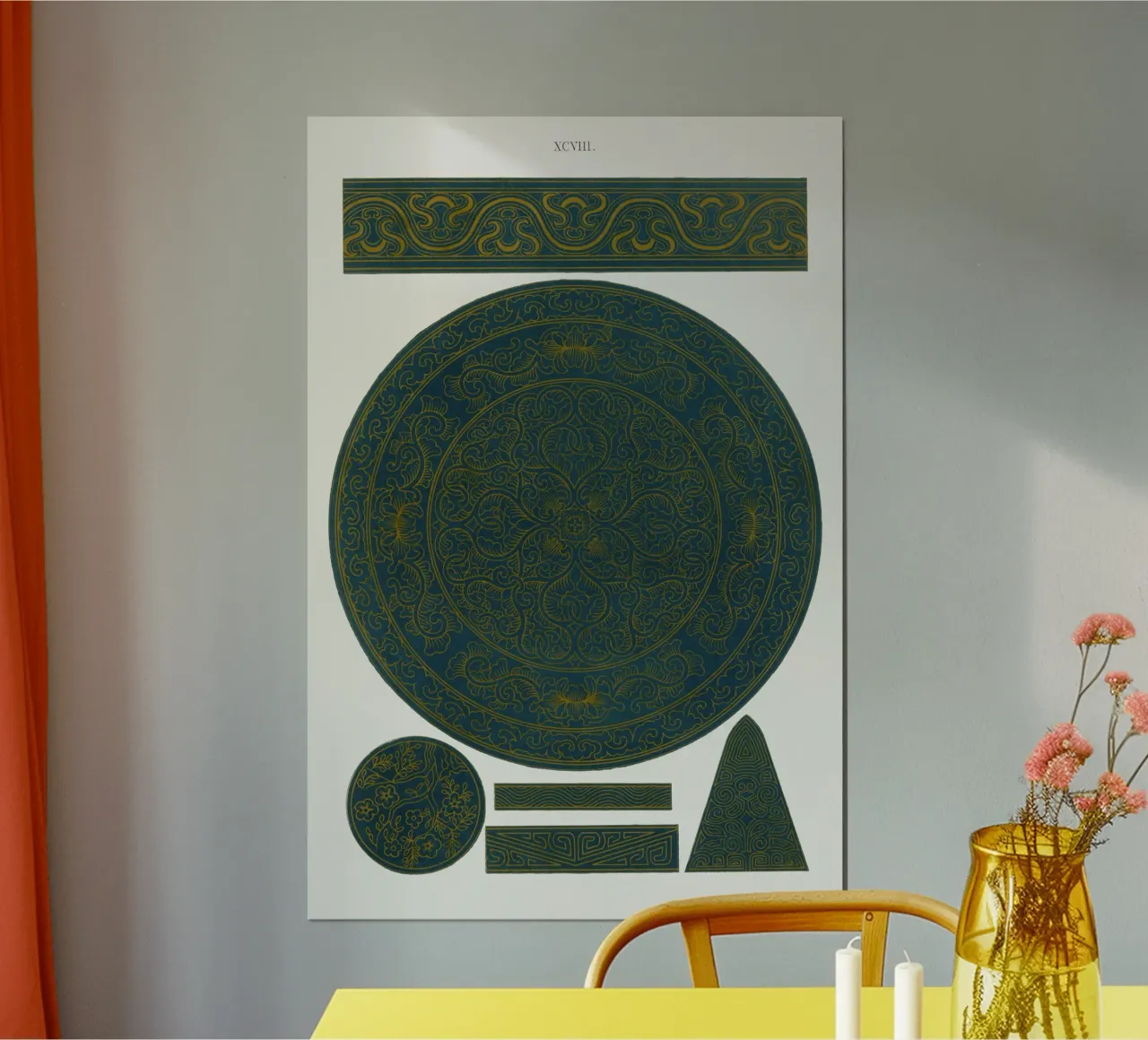 Chinese Ornament - Teal & Gold Medallion & Border Print poster by ClubArt