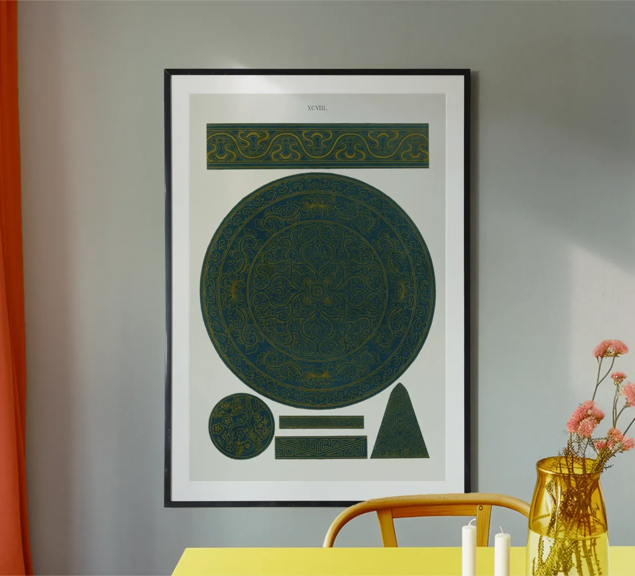 Chinese Ornament - Teal & Gold Medallion & Border Print poster by ClubArt