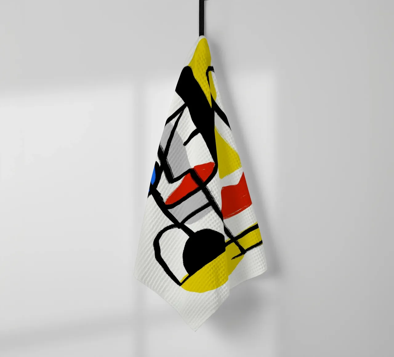 Abstract black and primaries tea towel by Little Dean
