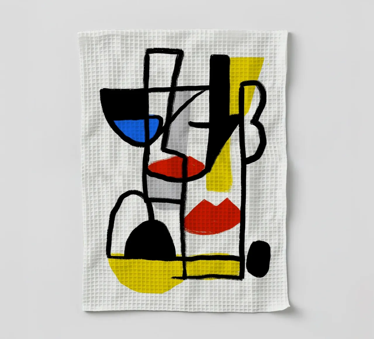 Abstract black and primaries tea towel by Little Dean