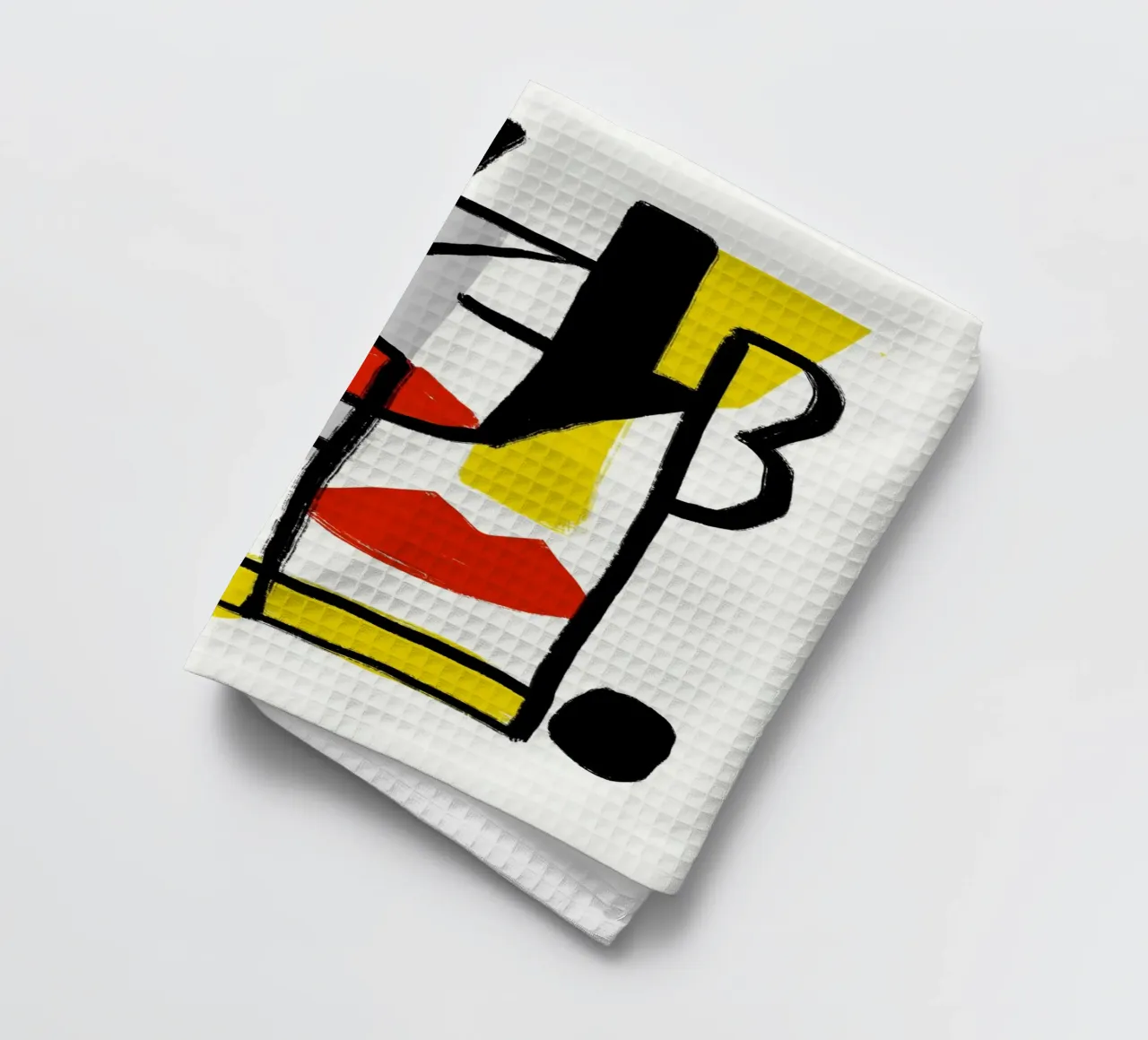 Abstract black and primaries tea towel by Little Dean