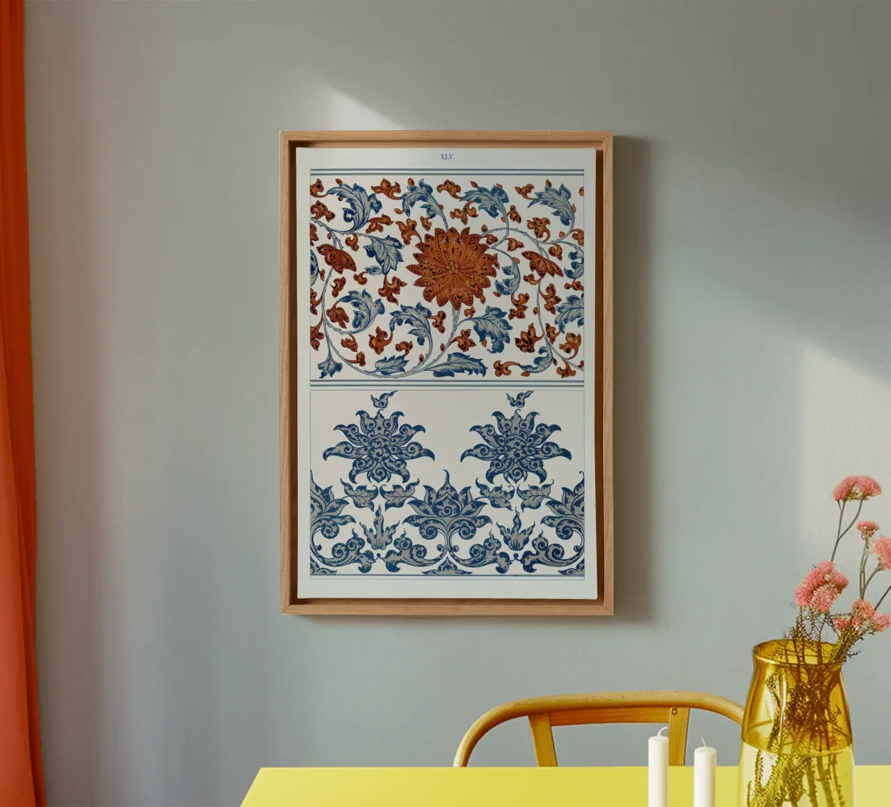 Chinese Floral Patterns - Bohemian Wall Art Print canvas with Floater frame by ClubArt