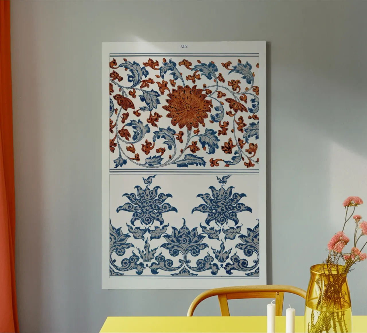 Chinese Floral Patterns - Bohemian Wall Art Print canvas with Floater frame by ClubArt
