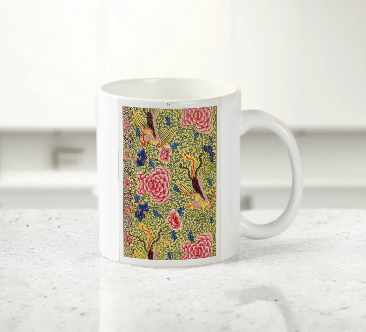 Owen Jones - Estampado de flores chinas y estampado de fénix taza de cerámica de ClubArt