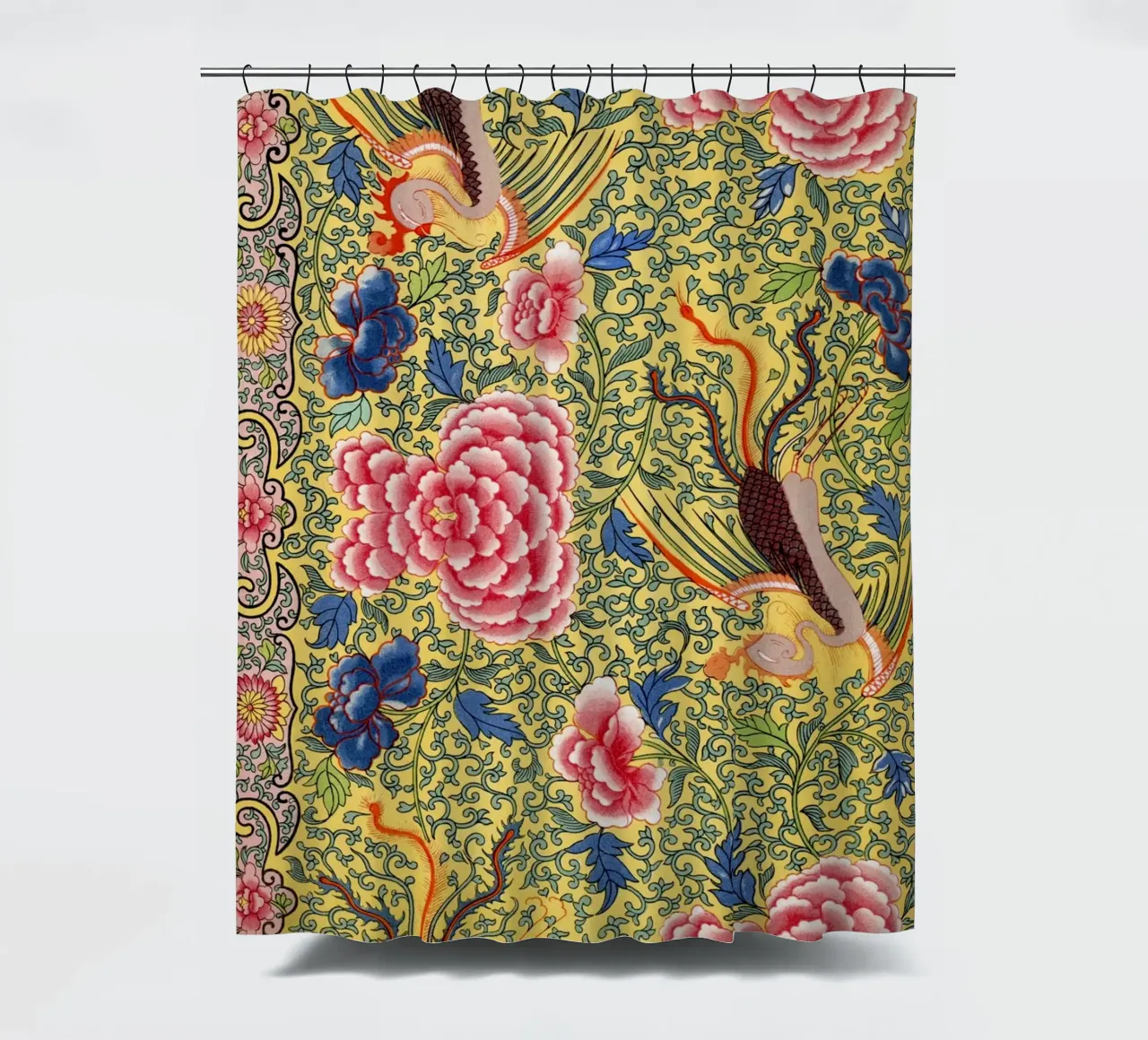 Owen Jones - Estampado de flores chinas y estampado de fénix cortina de baño de ClubArt
