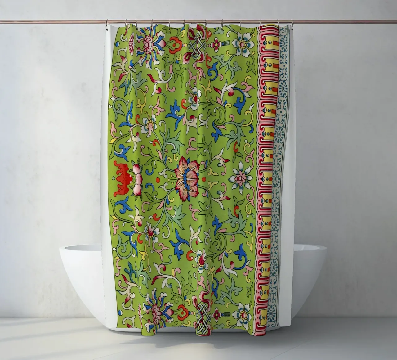 Owen Jones - Vibrant Chinese Floral Pattern with Borders shower curtain by ClubArt