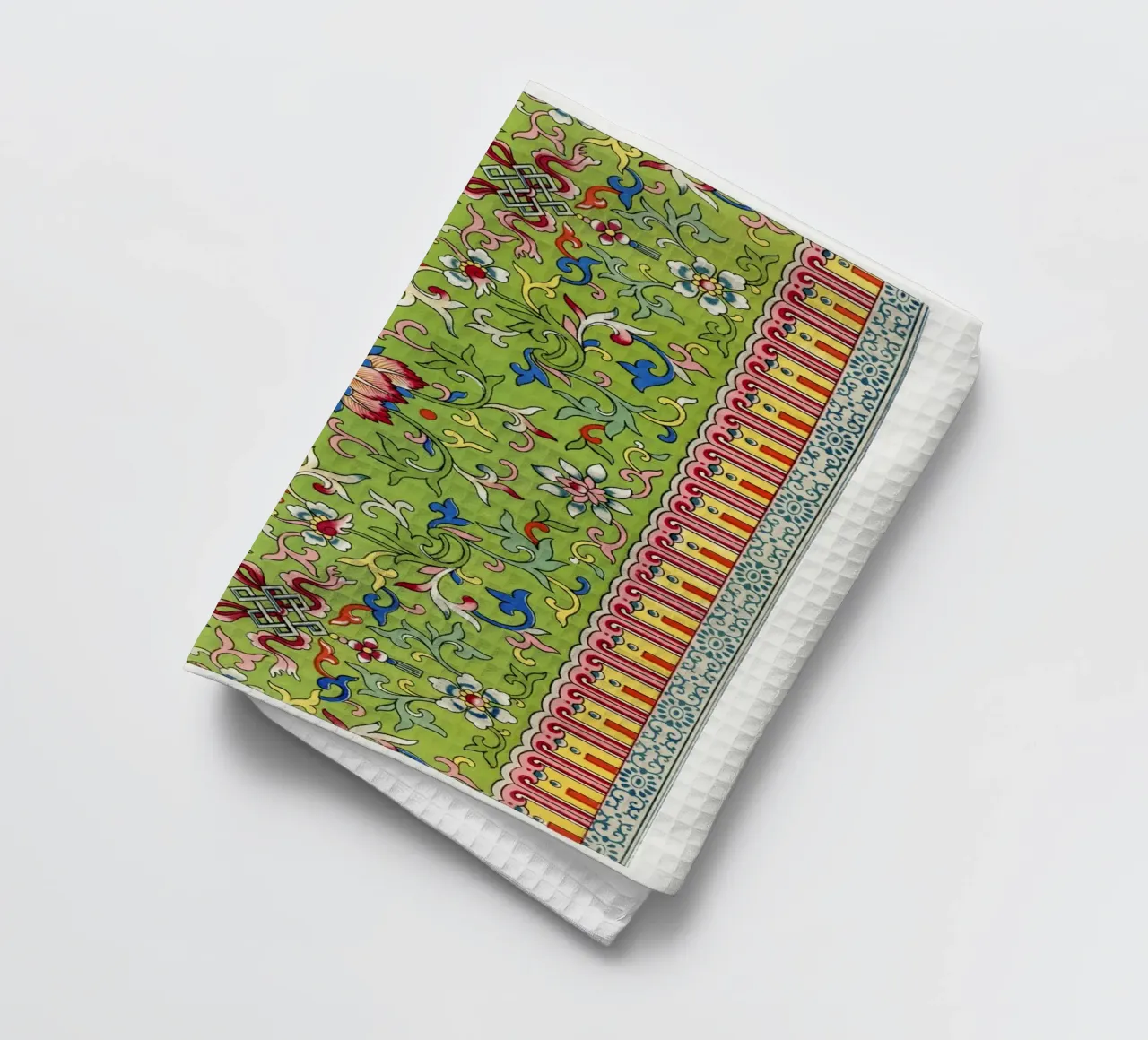 Owen Jones - Vibrant Chinese Floral Pattern with Borders tea towel by ClubArt