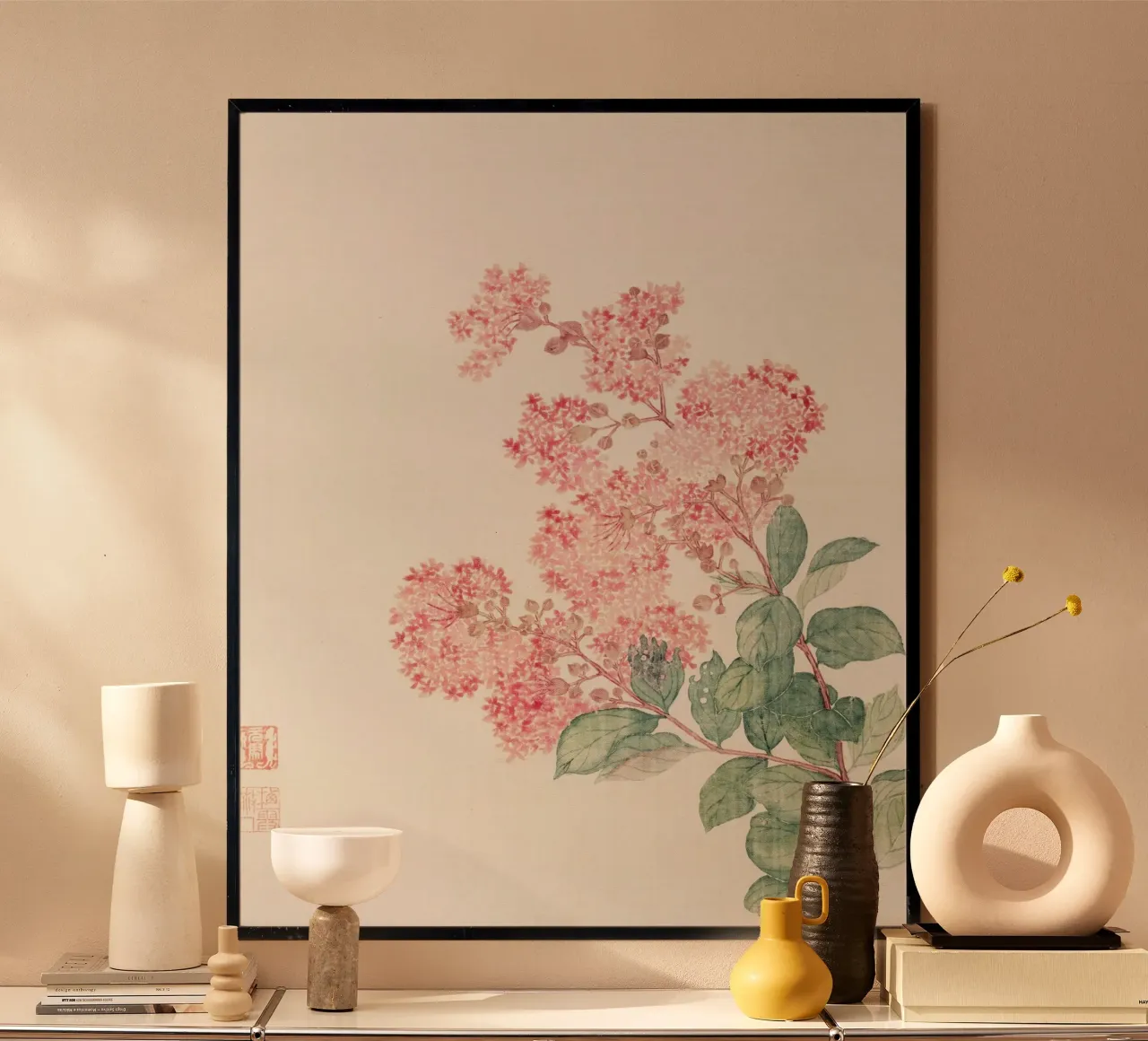 Ma Yuanyu - 1690 Ortensia Arte floreale cinese d'epoca poster con telaio in alluminio da ClubArt
