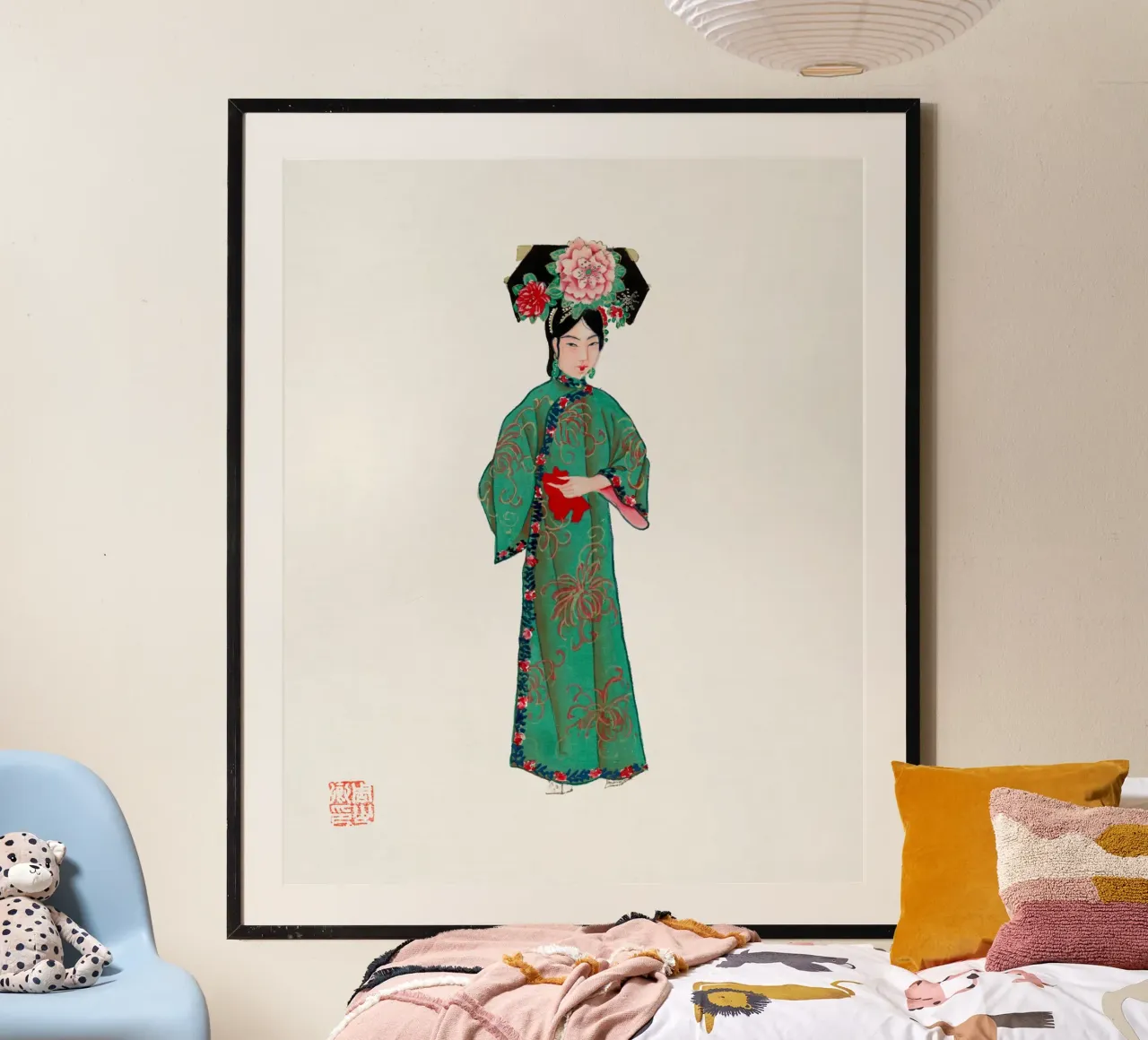 Dama d'epoca in costume Manchu - Arte Cheongsam verde poster da ClubArt