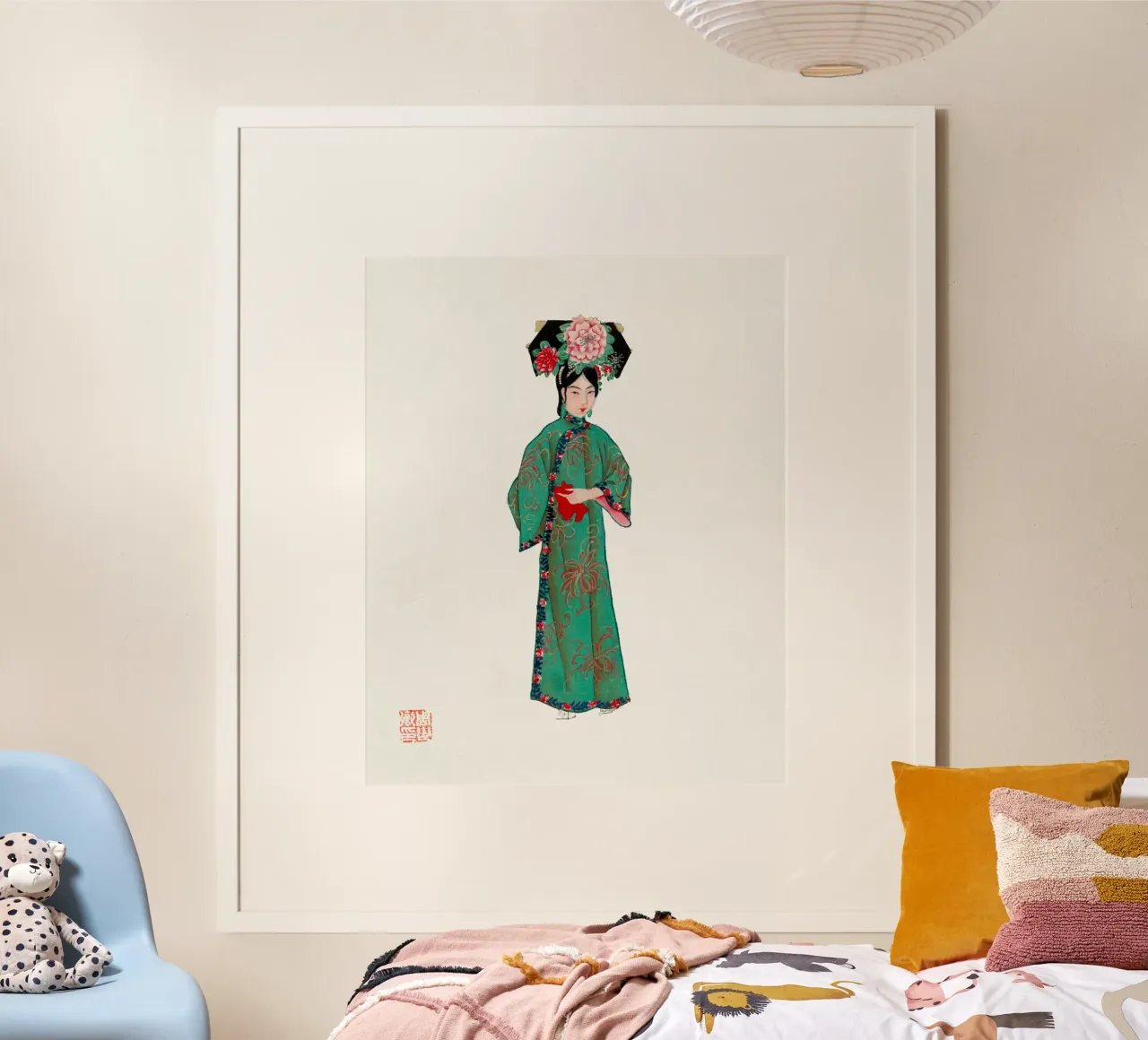 Dama d'epoca in costume Manchu - Arte Cheongsam verde poster da ClubArt
