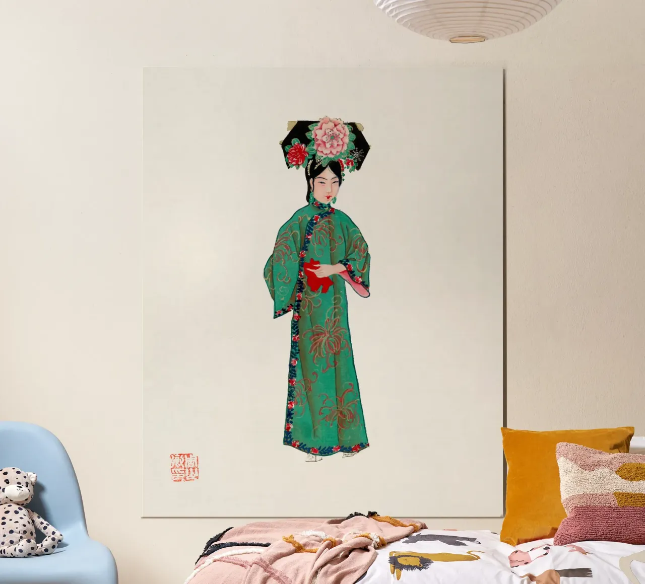 Dama d'epoca in costume Manchu - Arte Cheongsam verde poster da ClubArt