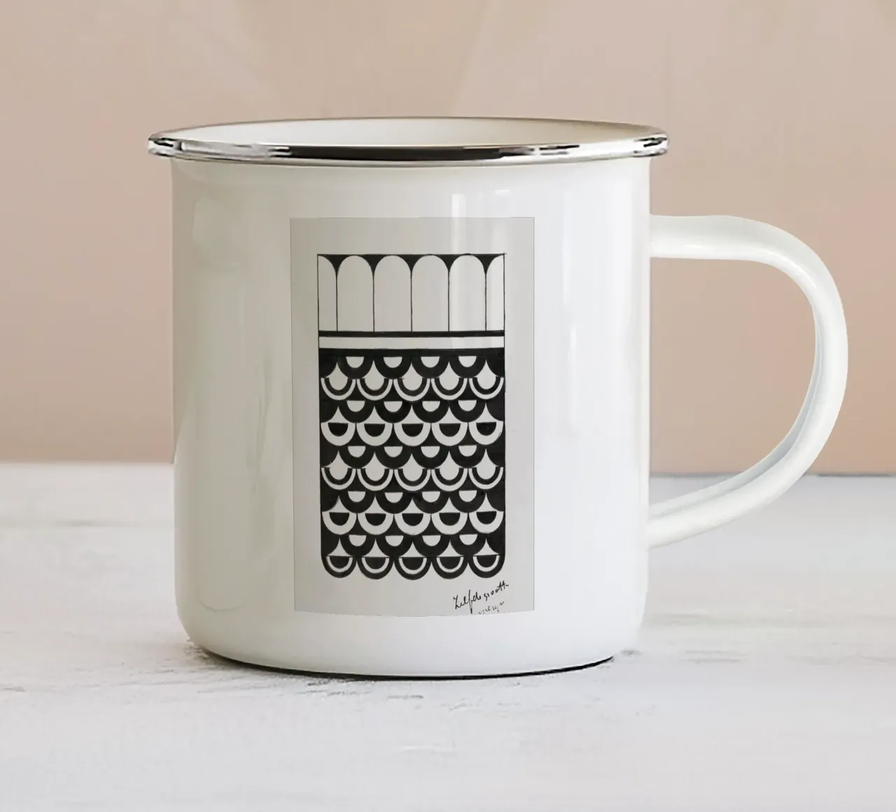 De Mesquita - "Ornament of Scales" 1878 Abstract Pattern enamel mug by ClubArt