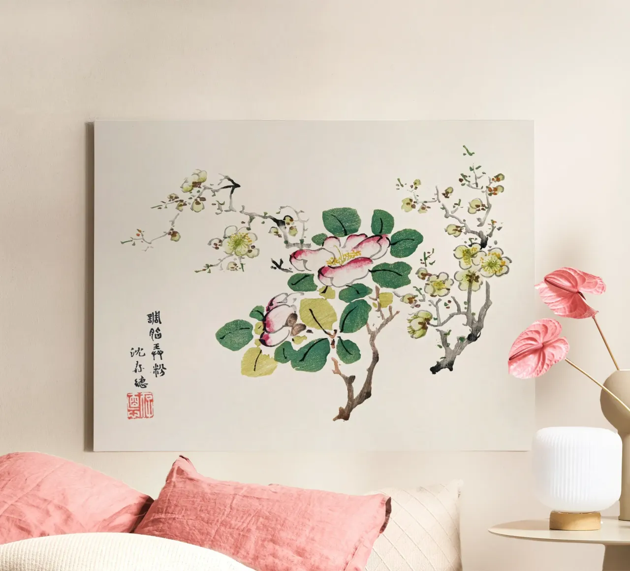 Hu Zhengyan - Shi Zhu Zhai Arte cinese d'epoca floreale tela con Cornice a cassetta da ClubArt