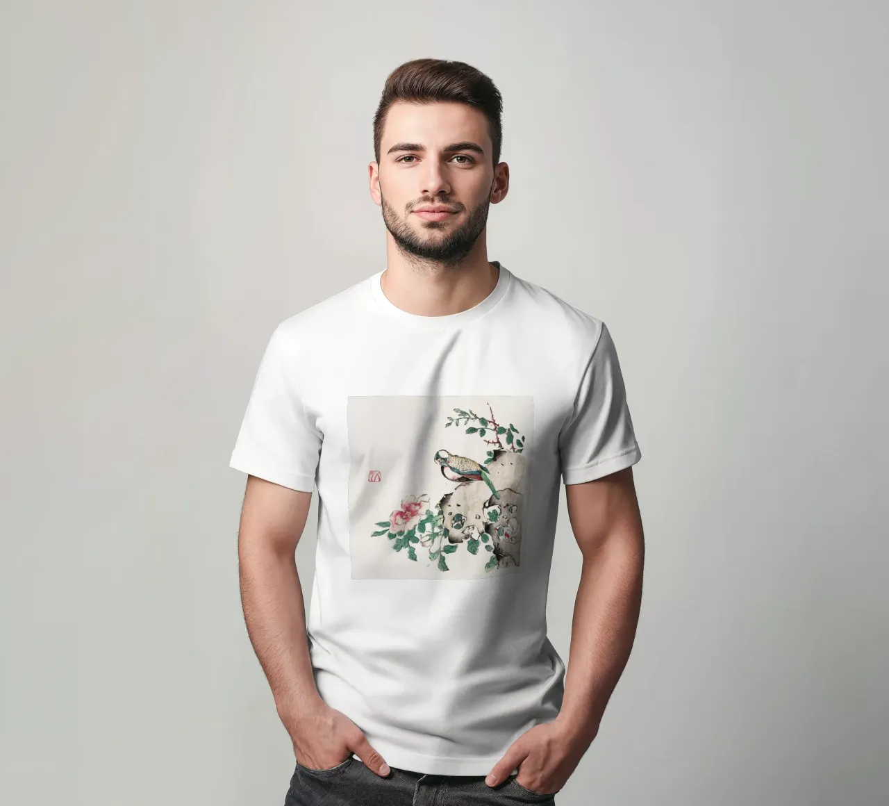 Hu Zhengyan - Stampa d'arte di uccelli e rose di Shi Zhu Zhai t-shirt da ClubArt