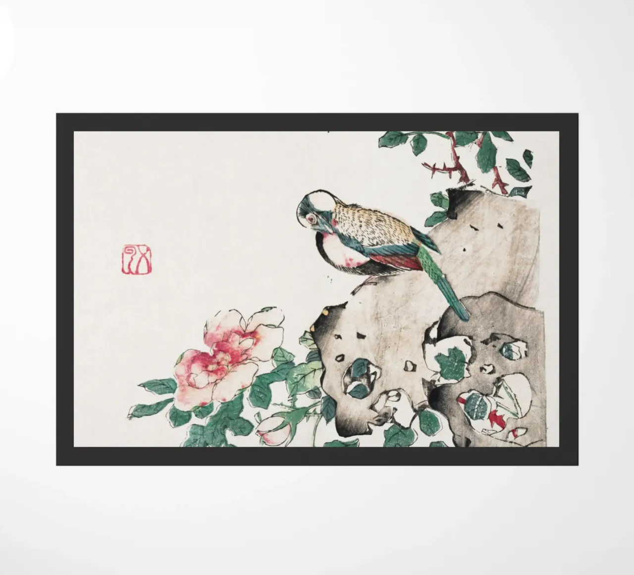 Hu Zhengyan - Shi Zhu Zhai Bird & Rose Art Print doormat by ClubArt