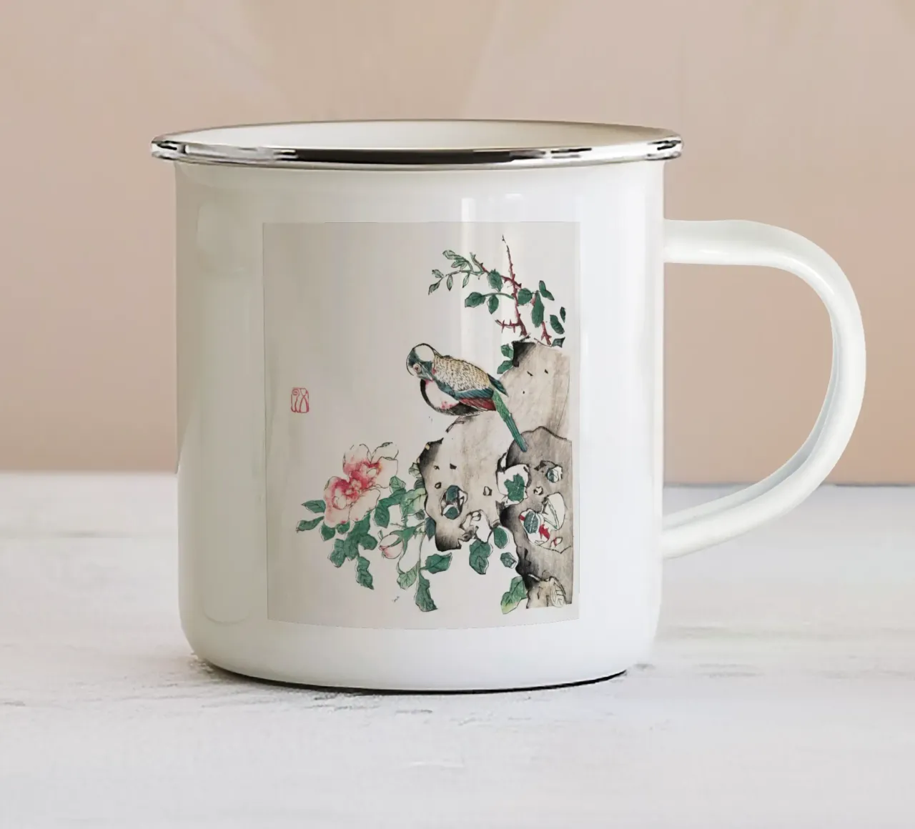 Hu Zhengyan - Shi Zhu Zhai Vogel & Roos Art Print emaille mok van ClubArt