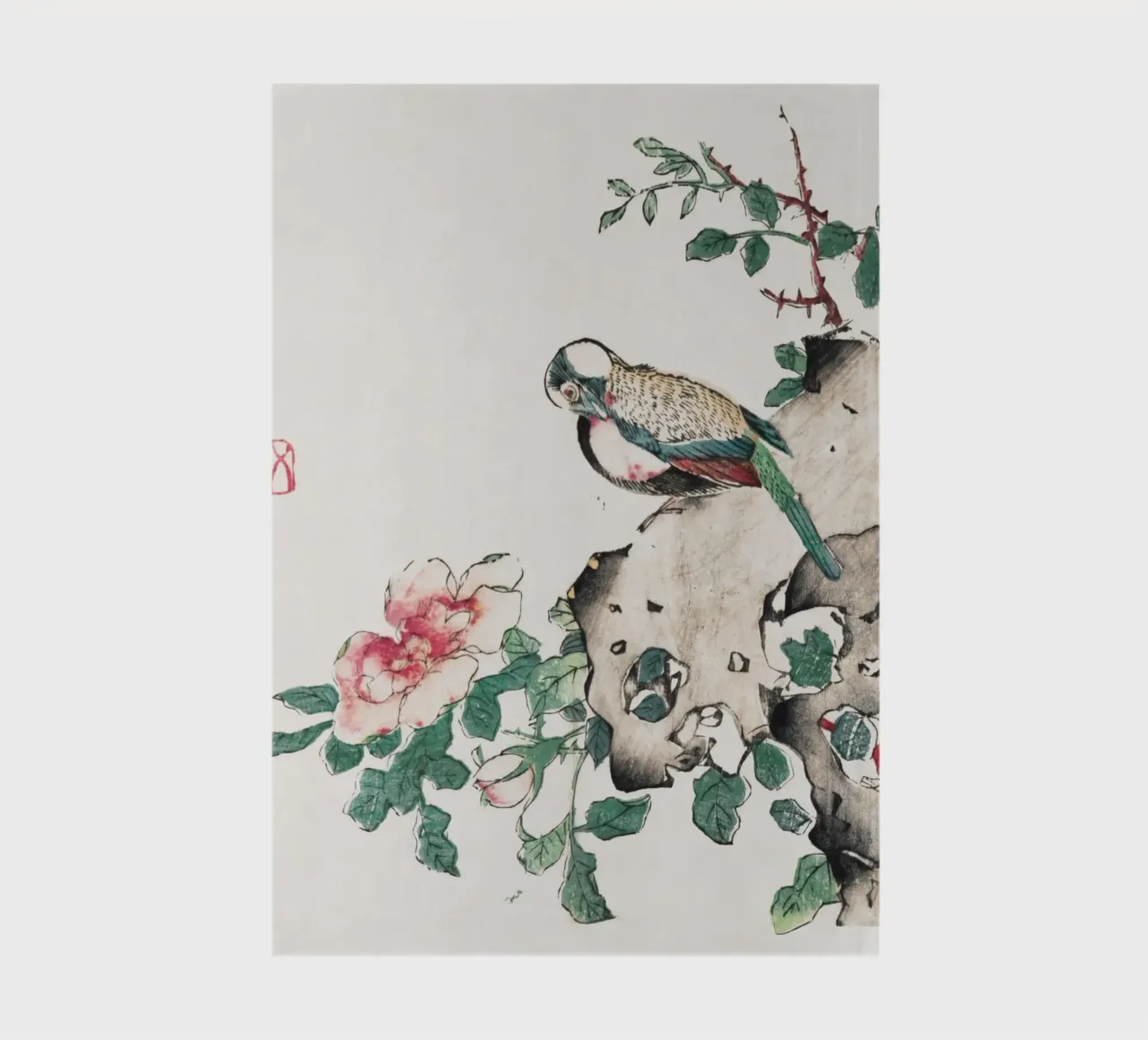 Hu Zhengyan - Shi Zhu Zhai Bird & Rose Art Print notebook by ClubArt
