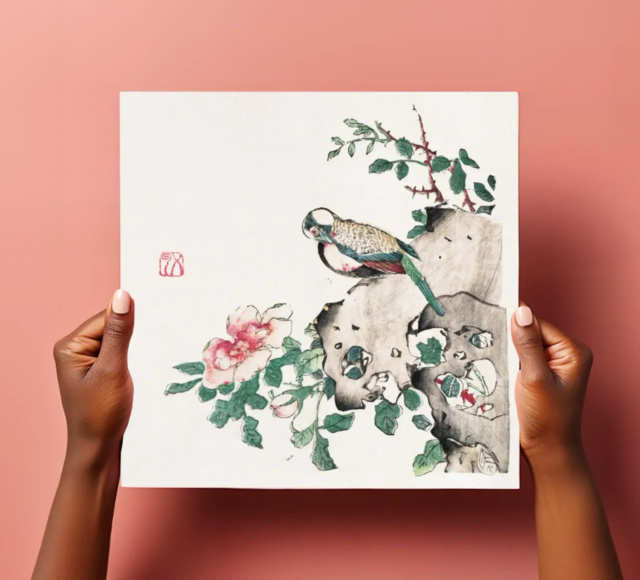 Hu Zhengyan - Shi Zhu Zhai Bird & Rose Art Print sticker sheet by ClubArt