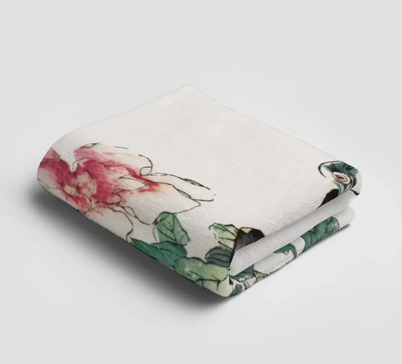 Hu Zhengyan - Shi Zhu Zhai Bird & Rose Art Print towel by ClubArt