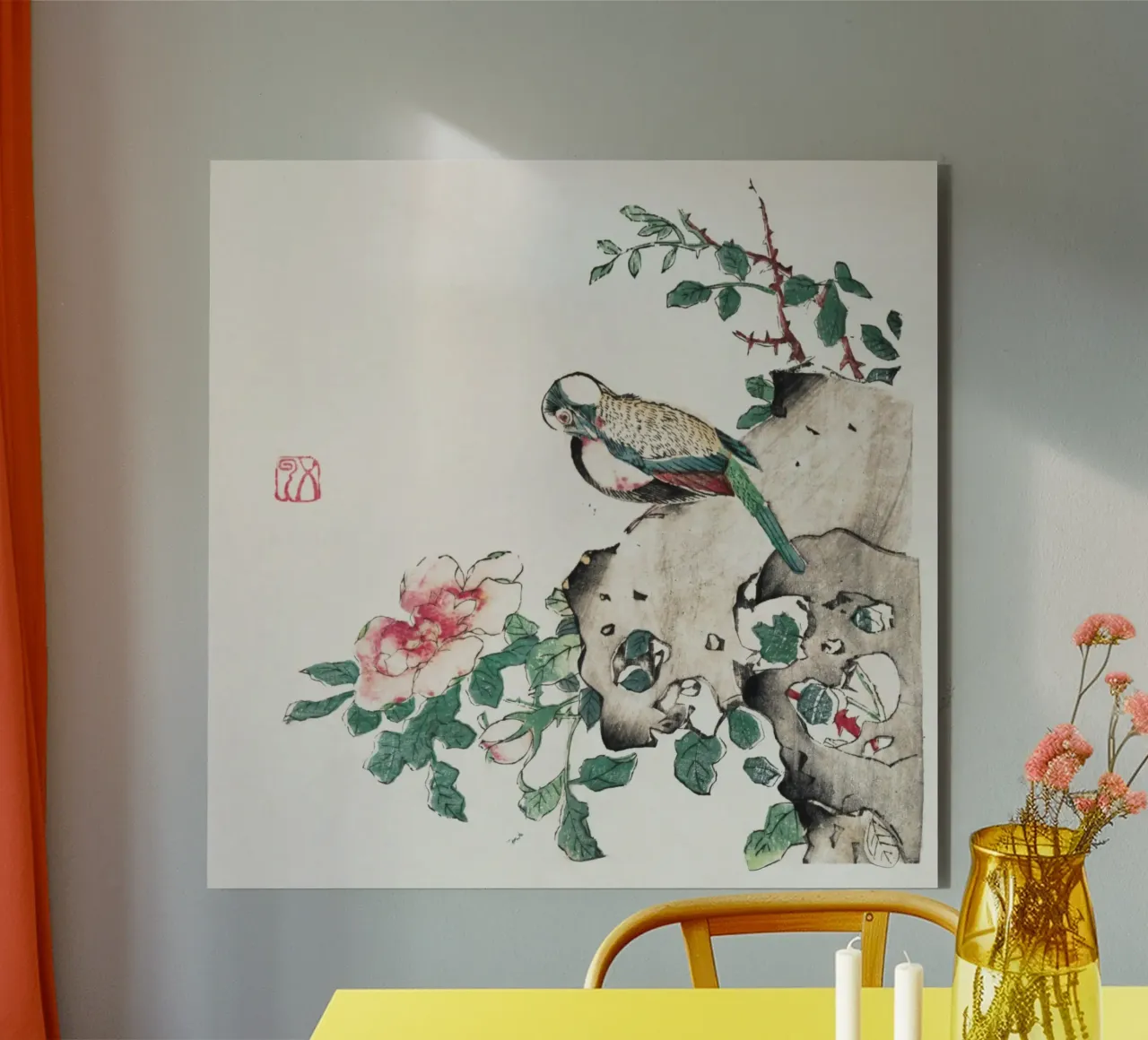 Hu Zhengyan - Stampa d'arte di uccelli e rose di Shi Zhu Zhai alluminio dibond da ClubArt