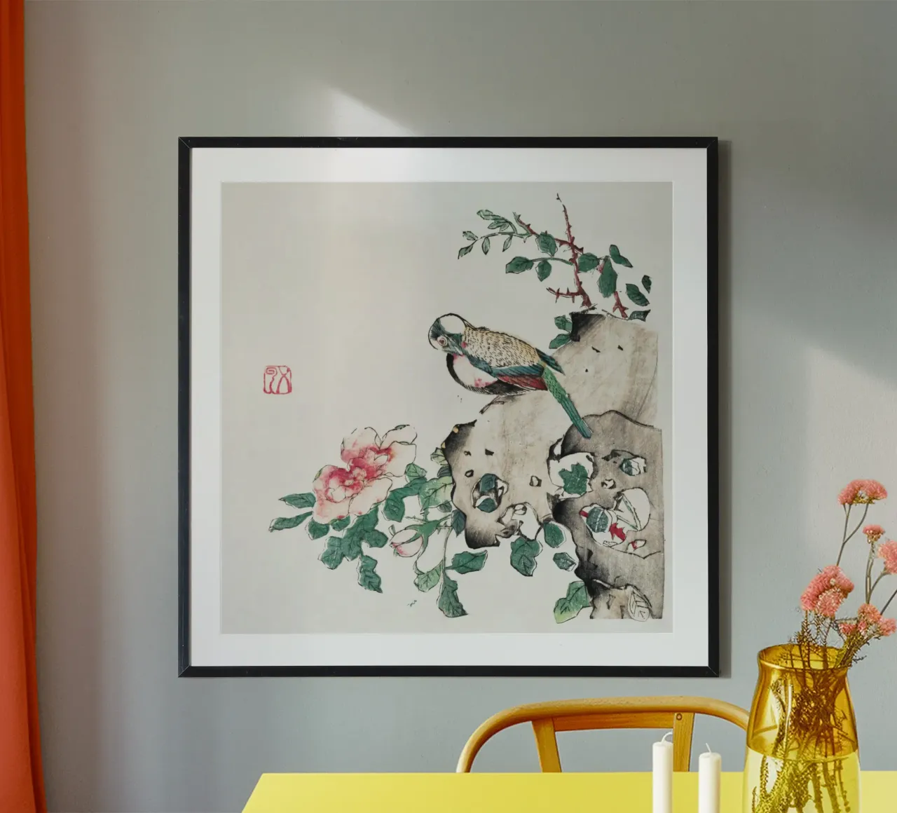 Hu Zhengyan - Shi Zhu Zhai Bird & Rose Art Print hahnemühle by ClubArt
