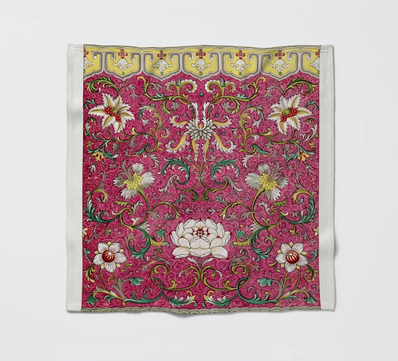 Vibrant Chinese Floral Pattern - Pink & Gold Botanical Art fleece blanket by ClubArt