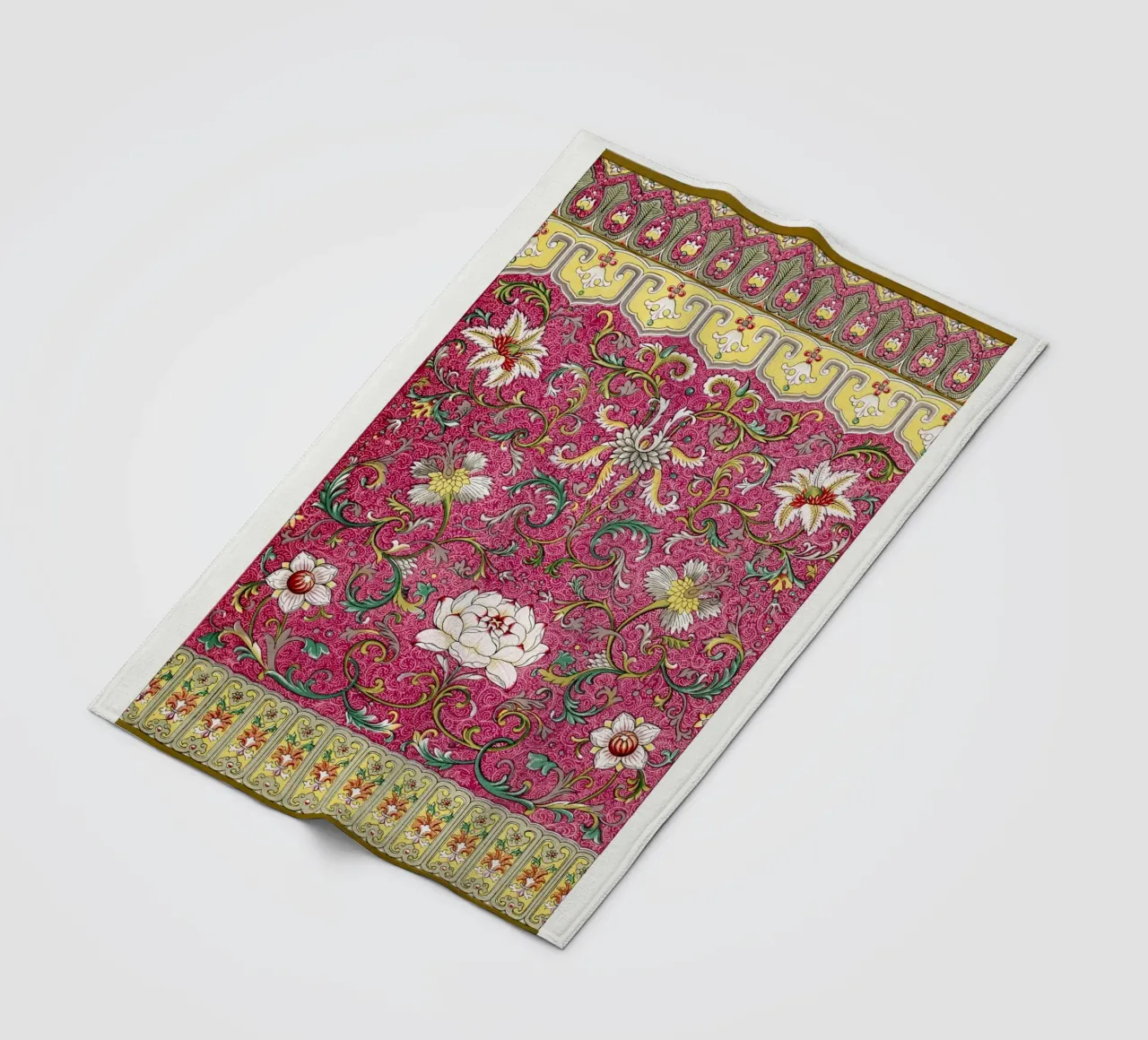 Vibrant Chinese Floral Pattern - Pink & Gold Botanical Art fleece blanket by ClubArt