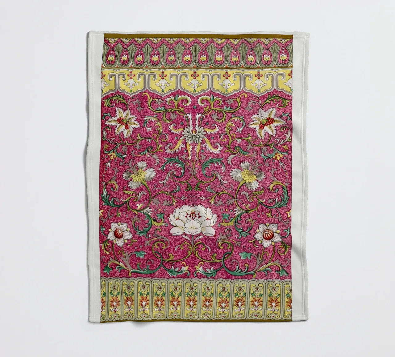 Vibrant Chinese Floral Pattern - Pink & Gold Botanical Art fleece blanket by ClubArt