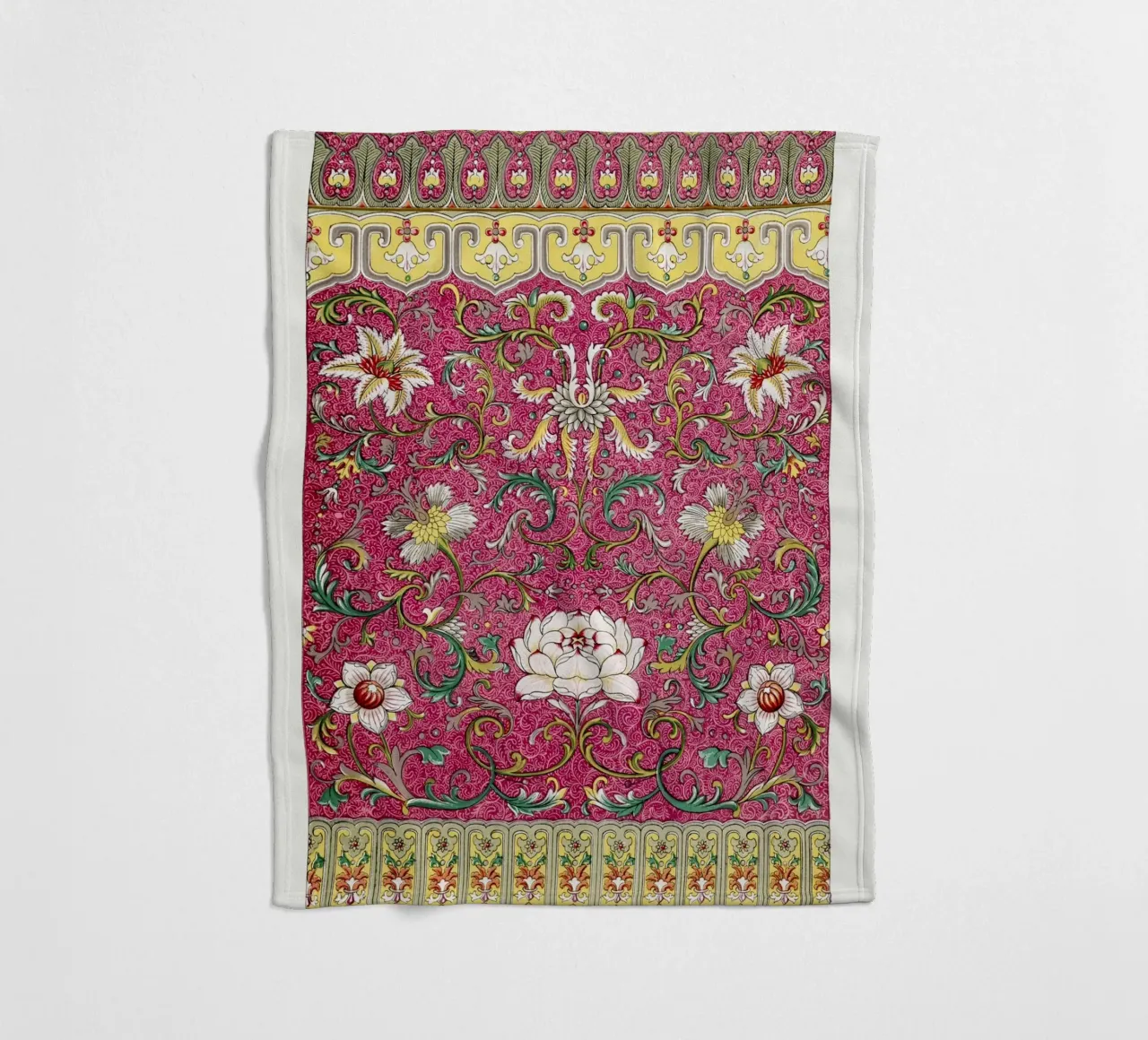 Vibrant Chinese Floral Pattern - Pink & Gold Botanical Art fleece blanket by ClubArt