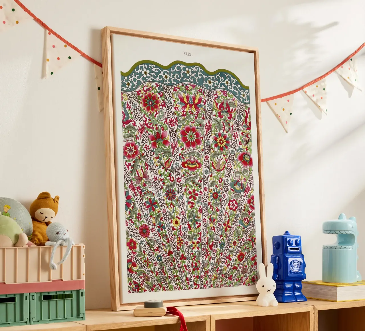 Owen Jones - Vibrant Chinese Fan Floral Pattern Print canvas with Floater frame by ClubArt