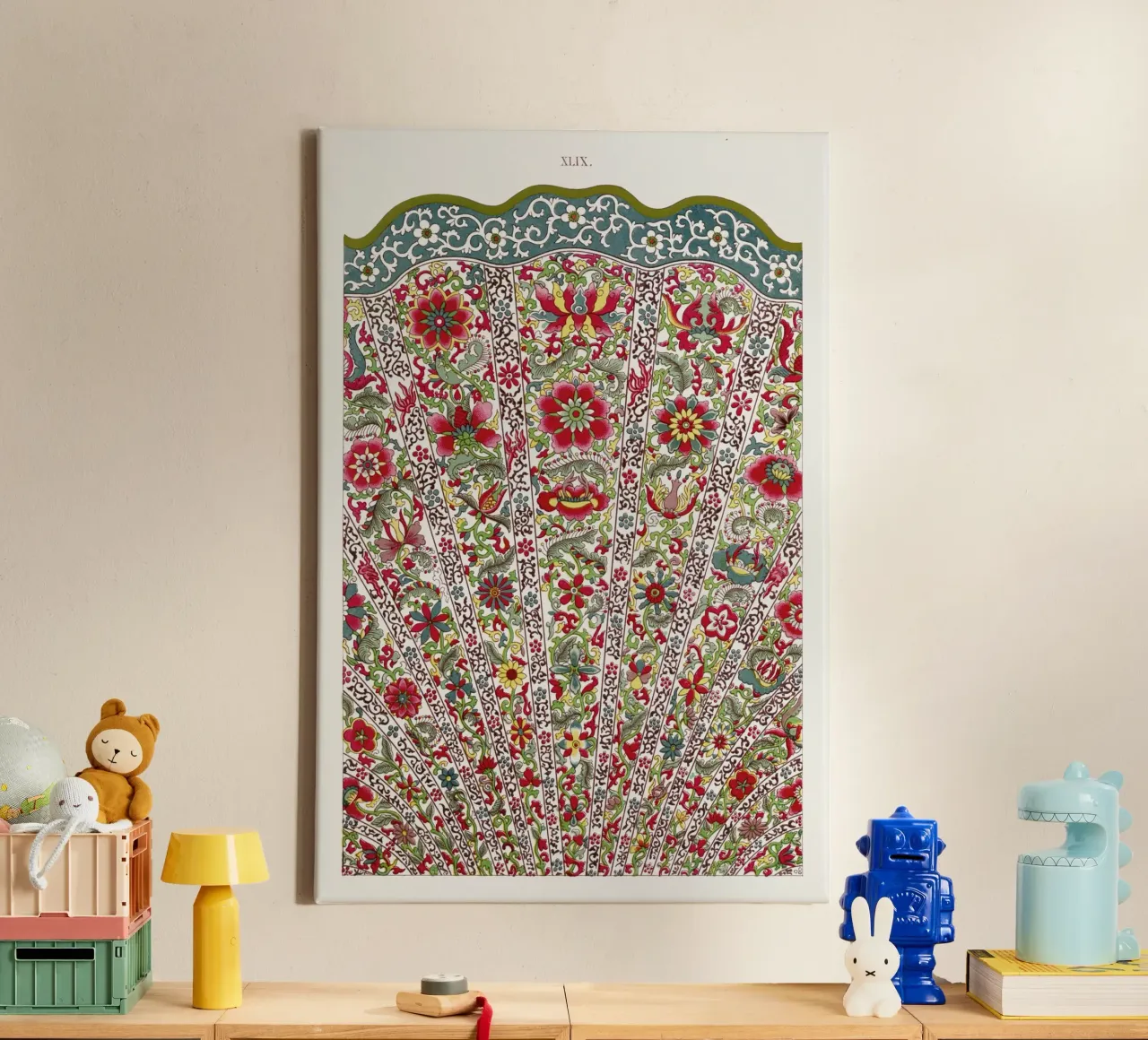 Owen Jones - Vibrant Chinese Fan Floral Pattern Print canvas with Floater frame by ClubArt
