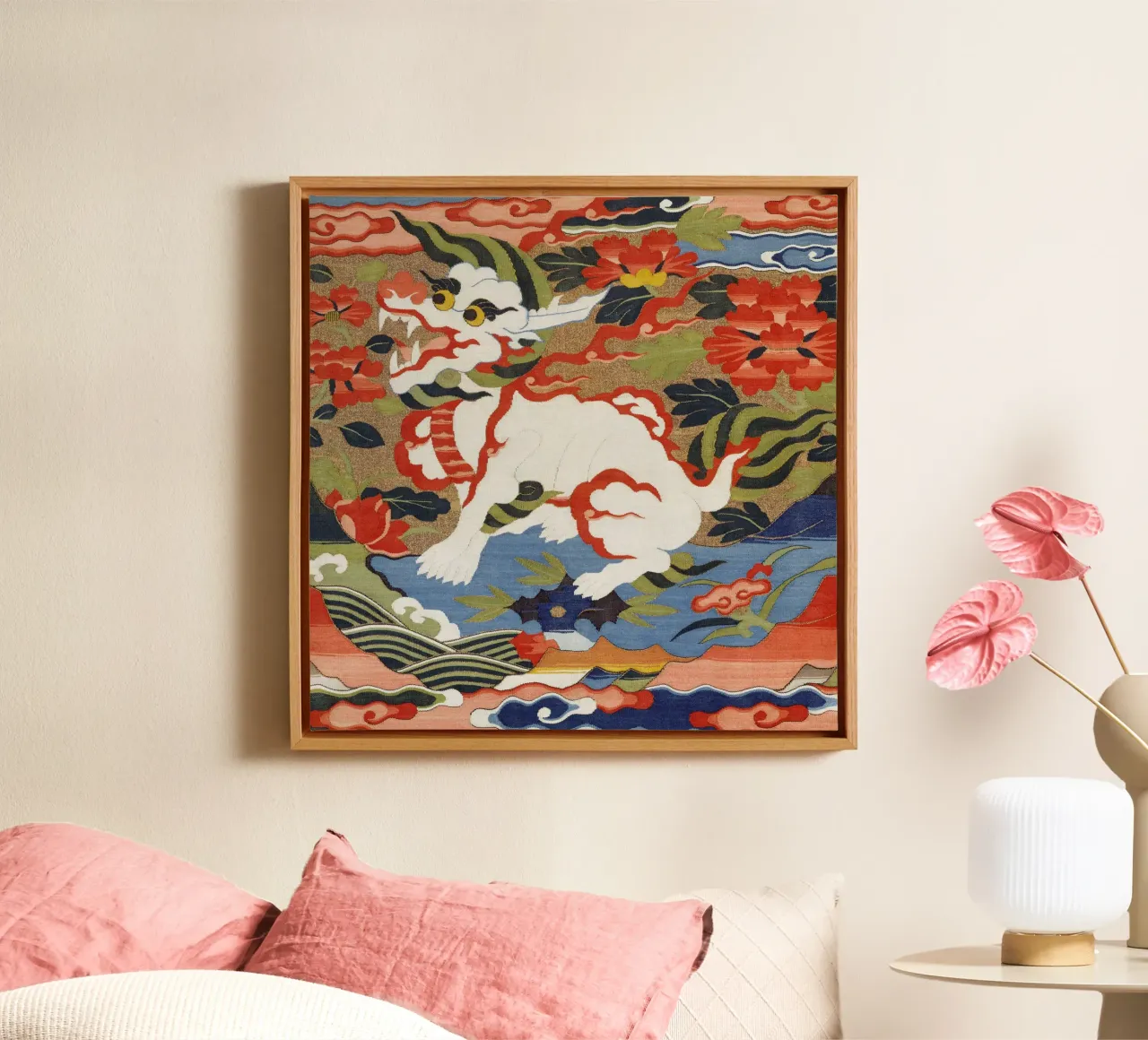 Insignia de rango de la dinastía Ming - Impresión artística de animales mitológicos lienzo con Marco flotante de ClubArt