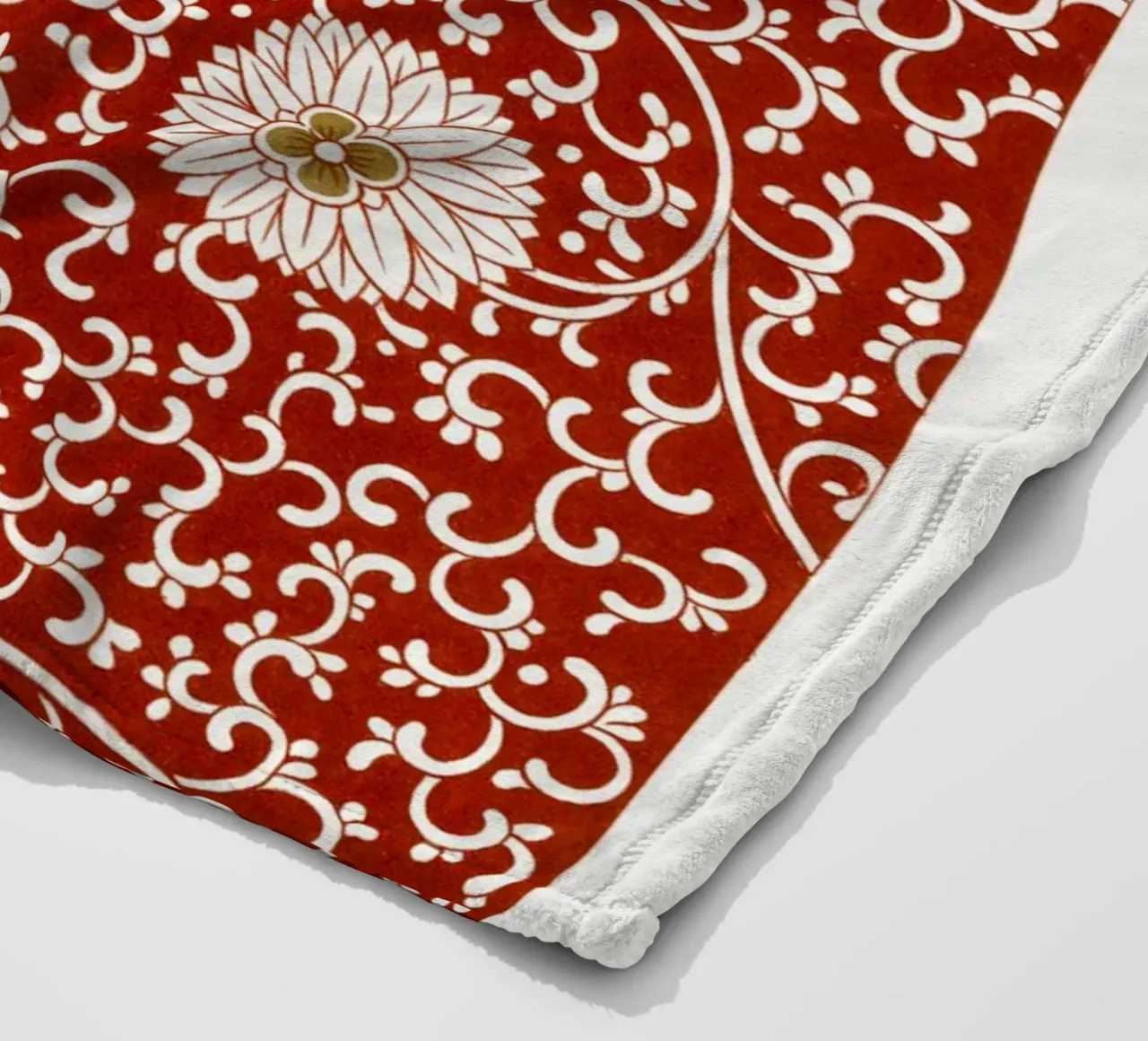 Vintage Red Floral Pattern - Intricate Chinese Design fleece blanket by ClubArt