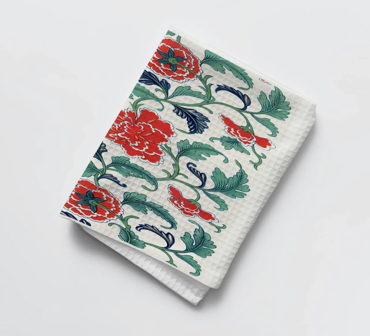 Vibrant motif floral chinois - Art botanique rouge et vert torchon de ClubArt