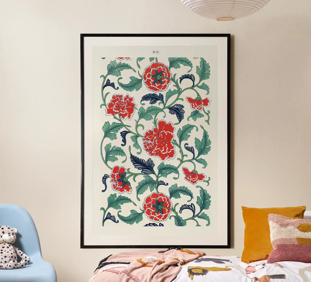 Vibrant Chinese Floral Pattern - Red & Green Botanical Art poster by ClubArt