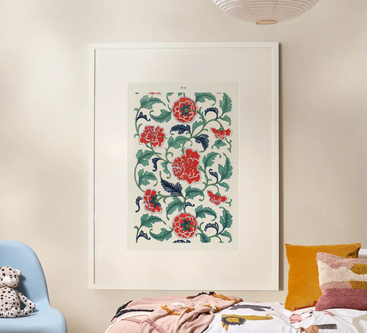 Vibrant Chinese Floral Pattern - Red & Green Botanical Art poster by ClubArt