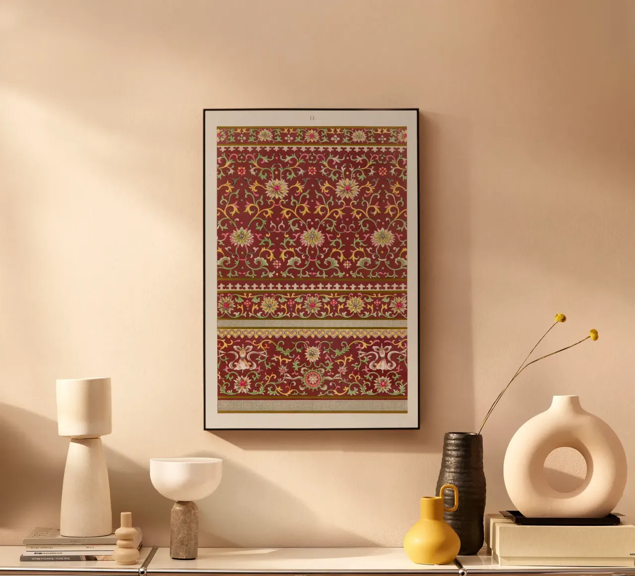 Vintage Chinese Floral Pattern - Red & Gold Tapestry Art acrylic glass by ClubArt