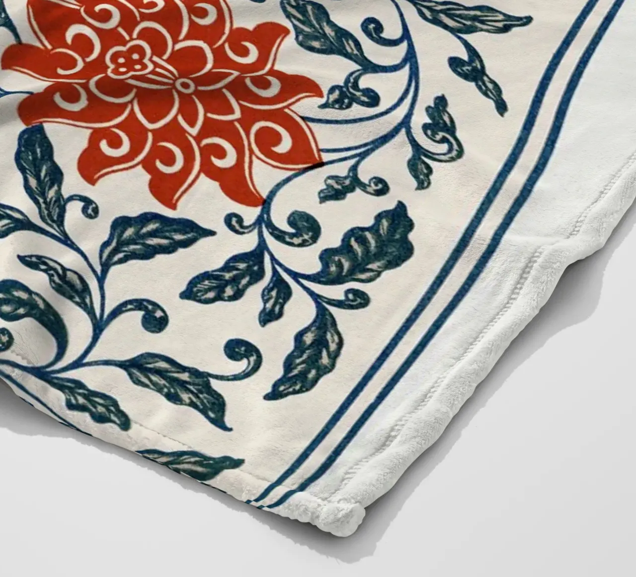 Owen Jones - Vibrant Chinese Floral Pattern Red & Blue fleece blanket by ClubArt