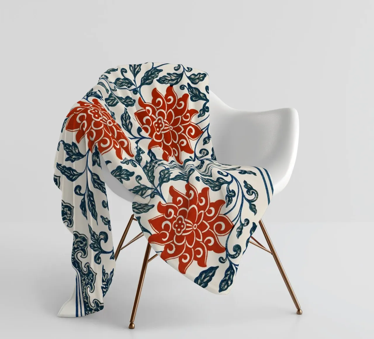 Owen Jones - Vibrant Chinese Floral Pattern Red & Blue fleece blanket by ClubArt