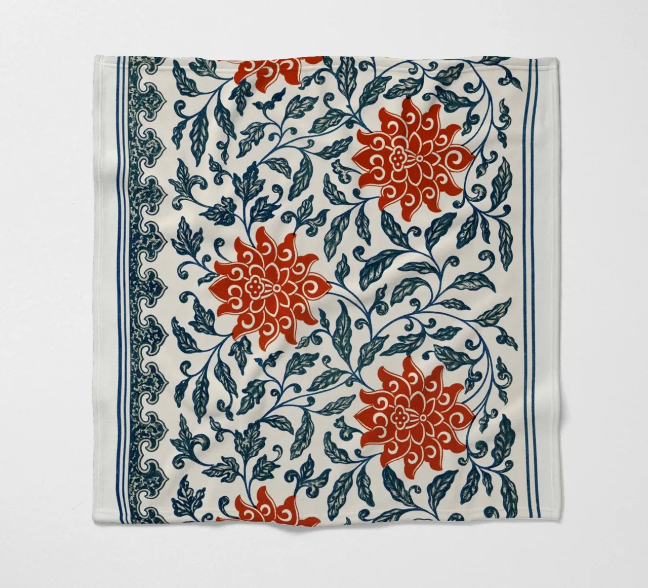 Owen Jones - Vibrant Chinese Floral Pattern Red & Blue fleece blanket by ClubArt