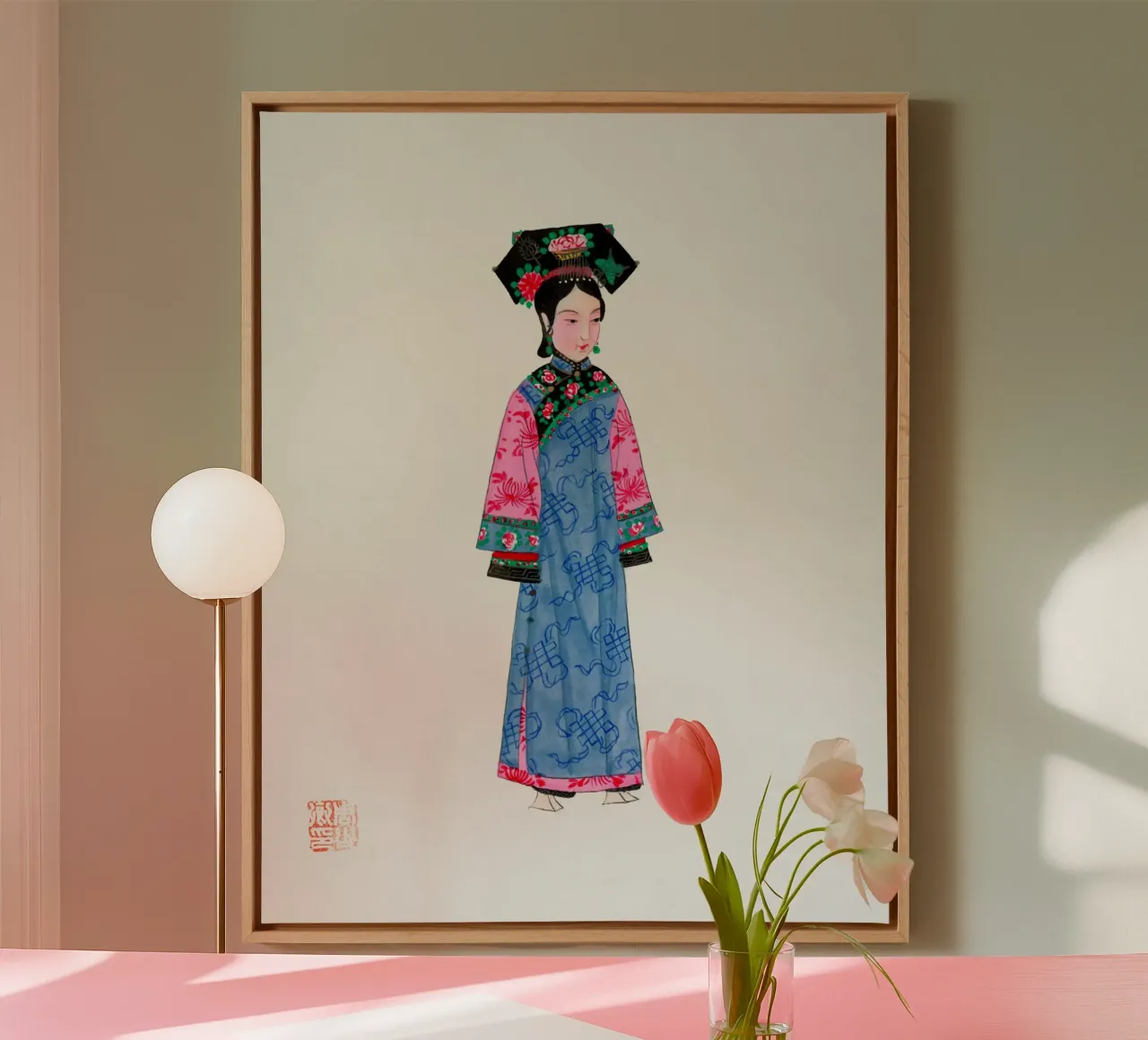 Vintage Qing-dynastie rijk vrouwelijk niet-officieel kostuum canvas met Baklijst van ClubArt
