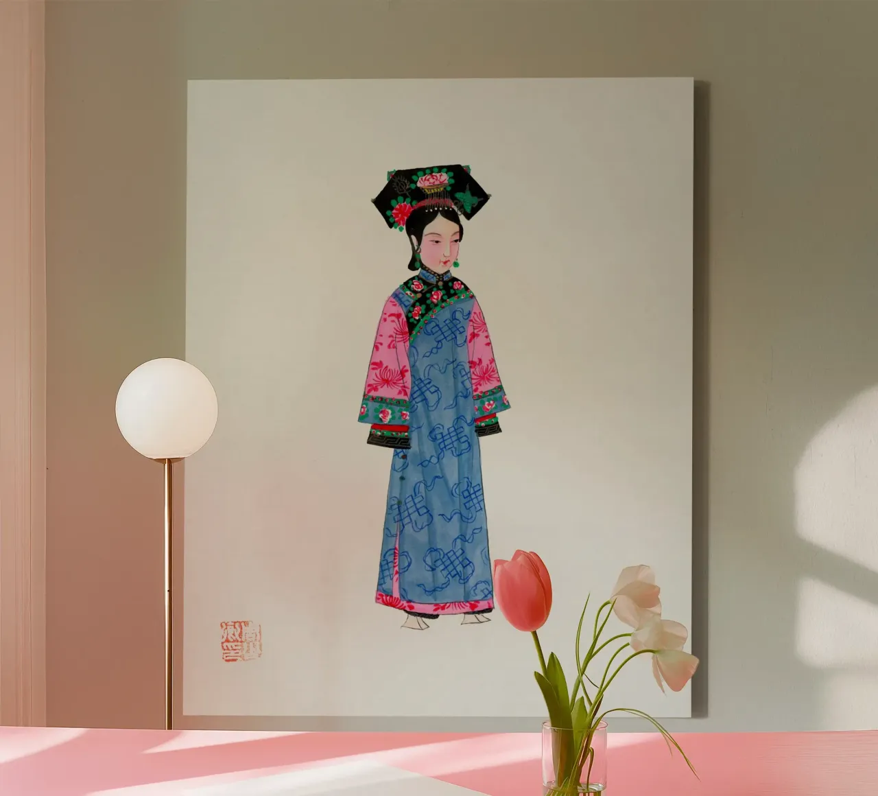Vintage Qing-dynastie rijk vrouwelijk niet-officieel kostuum canvas met Baklijst van ClubArt