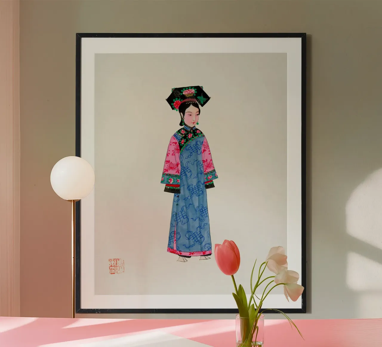 Costume vintage da donna ricca della dinastia Qing non ufficiale poster con telaio in plastica da ClubArt