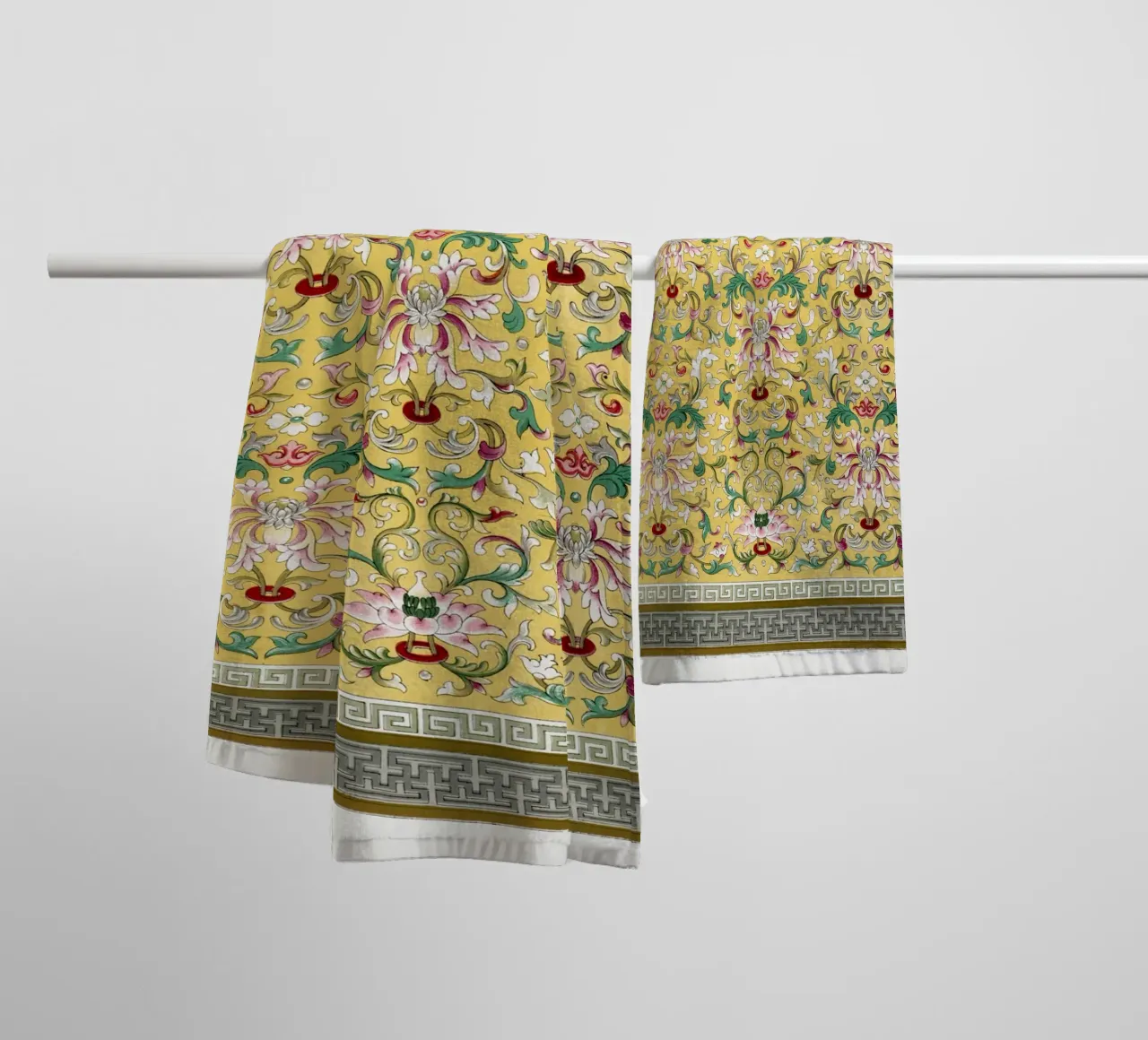 Owen Jones - Vibrant Yellow Chinese Botanical Ornament towel by ClubArt