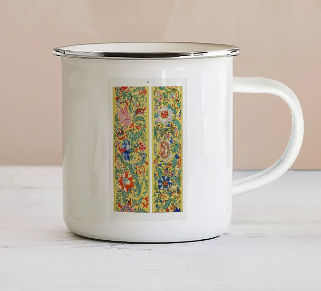 Owen Jones - Gravure sur rouleau chinois jaune vif mug en émail de ClubArt