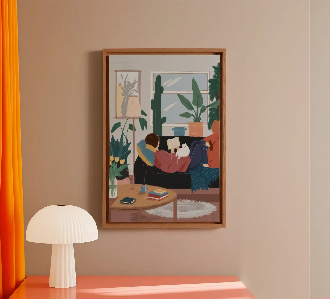Couch Reading Haven canvas with Floater frame by Arcane Shade