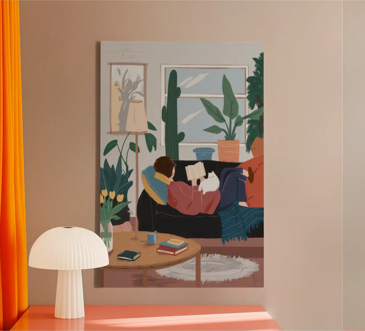 Couch Reading Haven canvas with Floater frame by Arcane Shade