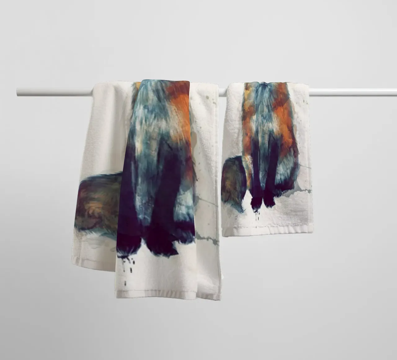 illustration of amy hamilton sitting fox expression towel by kbm store